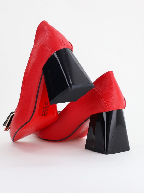 Pantofi Femei cu Toc Gros Piele Ecologică Varf Ascutit design cu pietricele Roșu- BS2003D2405413 176