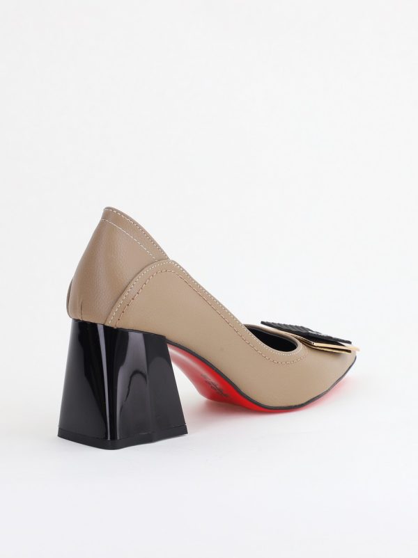 Pantofi Femei cu Toc Gros Piele Ecologică Varf Ascutit design cu pietricele Taupe - BS2003D2405415 181