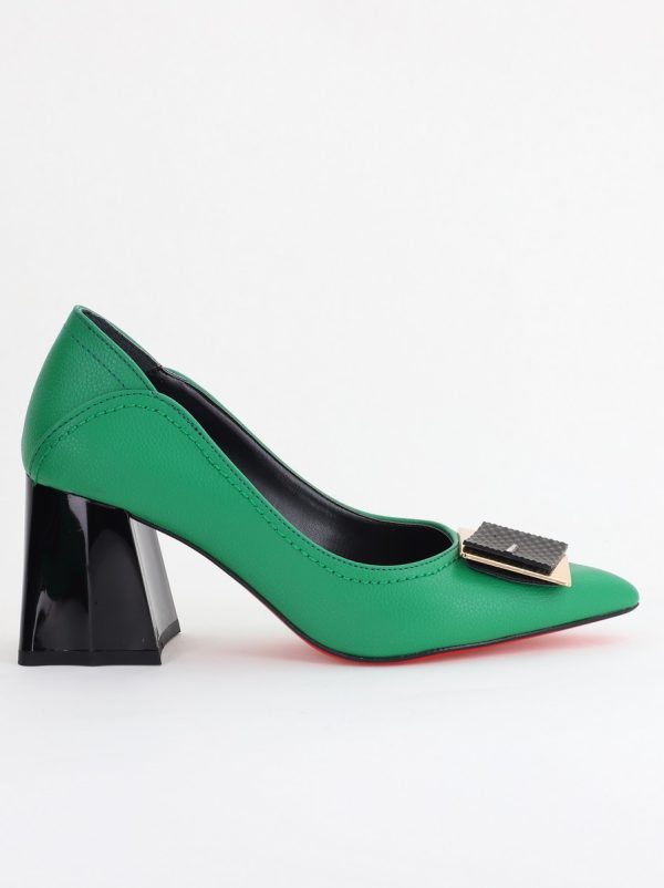 Pantofi Femei cu Toc Gros Piele Ecologică Varf Ascutit design cu pietricele Verde - BS2003D2405416 179