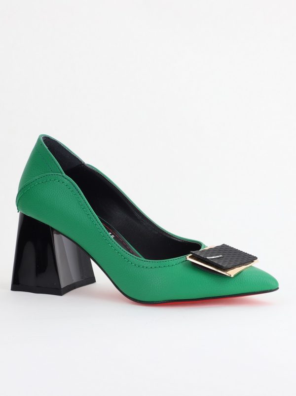 Incaltaminte Dama - Pantofi Femei cu Toc Gros Piele Ecologică Varf Ascutit design cu pietricele Verde - BS2003D2405416