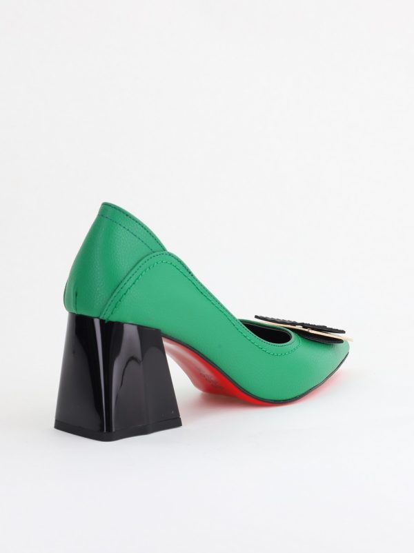 Pantofi Femei cu Toc Gros Piele Ecologică Varf Ascutit design cu pietricele Verde - BS2003D2405416 181