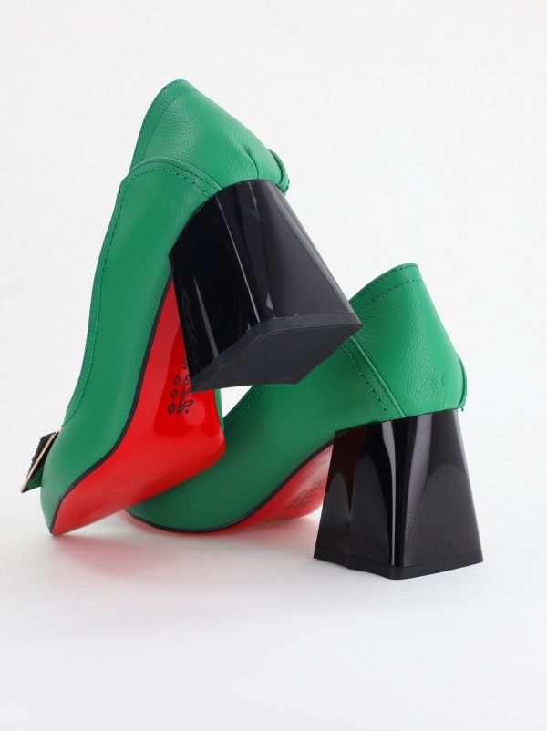 Pantofi Femei cu Toc Gros Piele Ecologică Varf Ascutit design cu pietricele Verde - BS2003D2405416 176