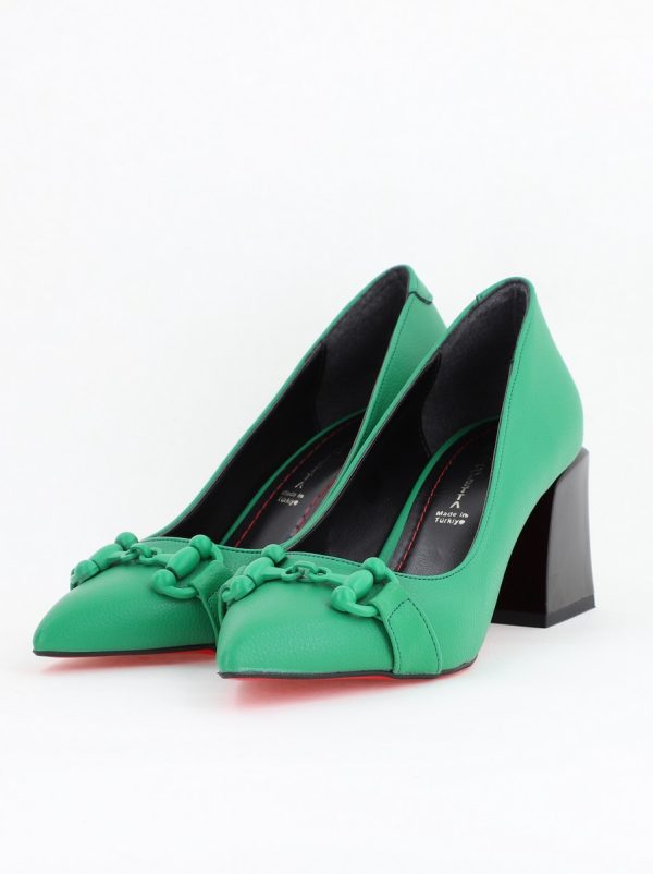 Pantofi Verde cu Toc Gros Piele Ecologică Varf Ascutit - BS732TAY2404216 5