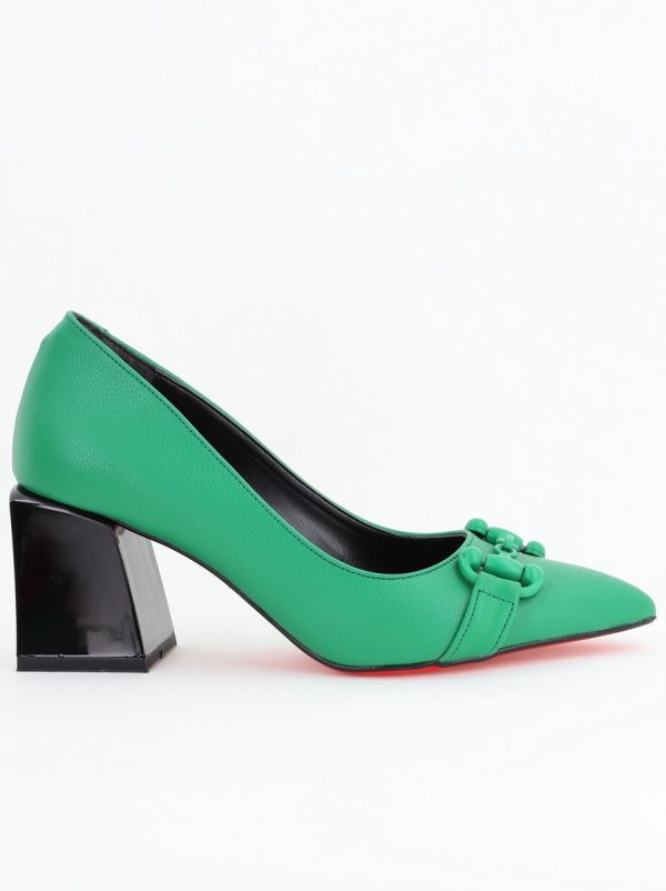 Pantofi Verde cu Toc Gros Piele Ecologică Varf Ascutit - BS732TAY2404216 7