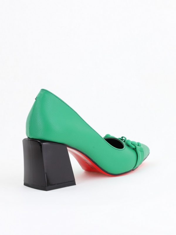 Pantofi Verde cu Toc Gros Piele Ecologică Varf Ascutit - BS732TAY2404216 177