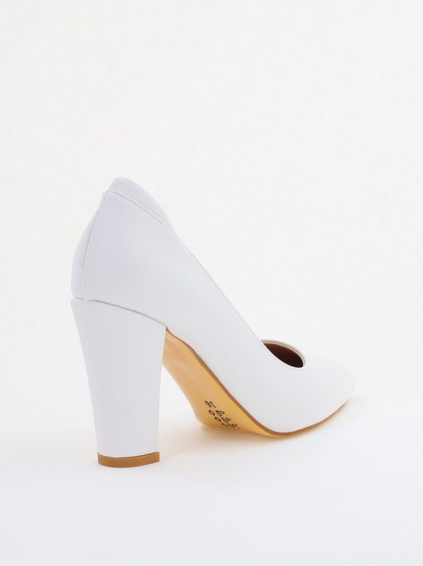 Pantofi pentru Femei cu Toc Gros Piele Ecologică Varf Ascutit culoare Alb - BS980AY2405424 181