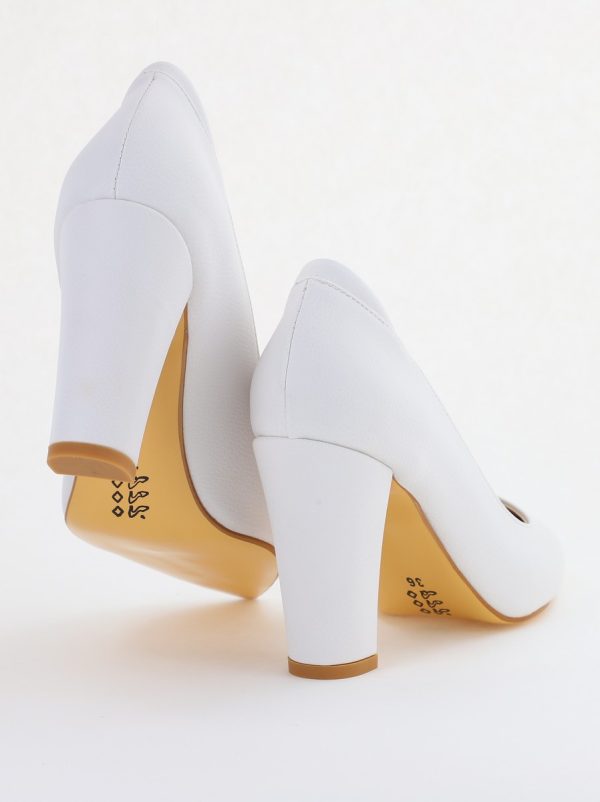Pantofi pentru Femei cu Toc Gros Piele Ecologică Varf Ascutit culoare Alb - BS980AY2405424 176