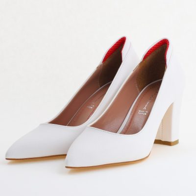 Pantofi pentru Femei cu Toc Gros Piele Ecologică Varf Ascutit culoare Alb - BS980KAY2405511