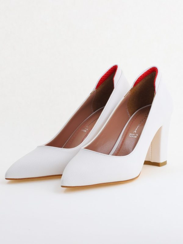 Pantofi pentru Femei cu Toc Gros Piele Ecologică Varf Ascutit culoare Alb - BS980KAY2405511 173