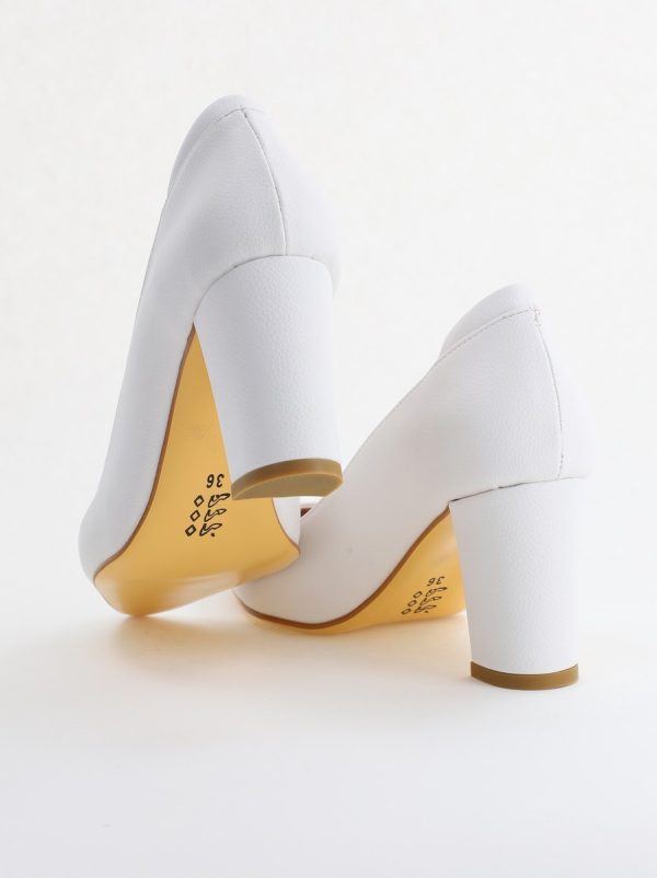 Pantofi pentru Femei cu Toc Gros Piele Ecologică Varf Ascutit culoare Alb - BS980KAY2405511 174