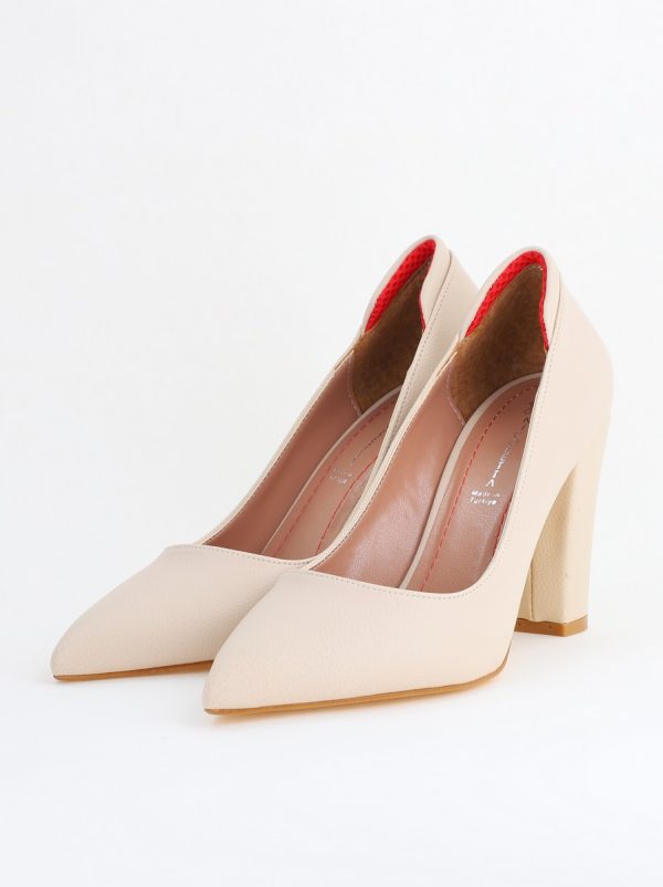 Pantofi pentru Femei cu Toc Gros Piele Ecologică Varf Ascutit culoare Bej - BS980AY2405423 174