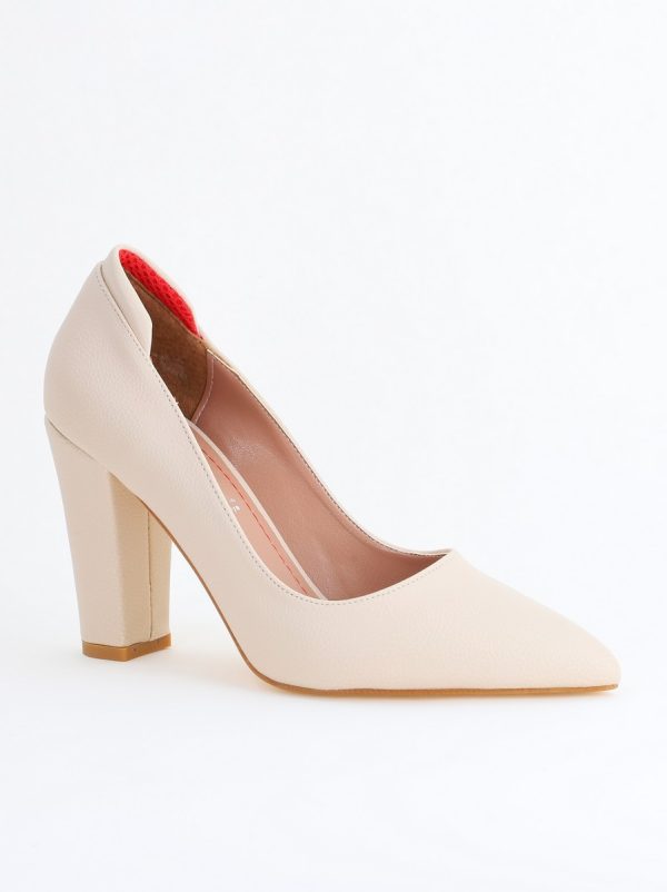 Incaltaminte Dama - Pantofi pentru Femei cu Toc Gros Piele Ecologică Varf Ascutit culoare Bej - BS980AY2405423
