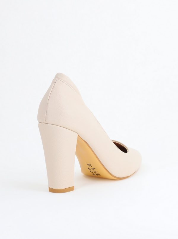 Pantofi pentru Femei cu Toc Gros Piele Ecologică Varf Ascutit culoare Bej - BS980AY2405423 181