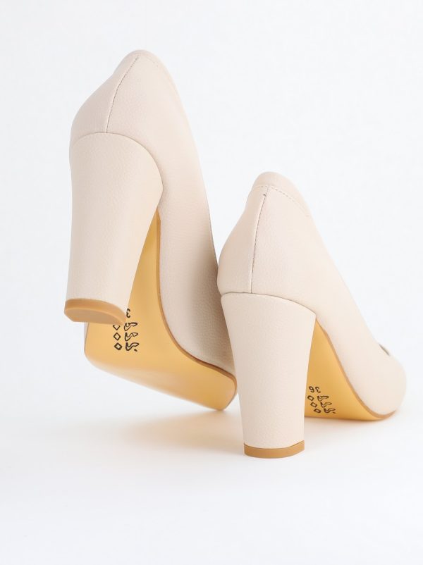 Pantofi pentru Femei cu Toc Gros Piele Ecologică Varf Ascutit culoare Bej - BS980AY2405423 176