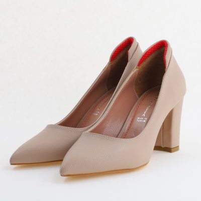 Pantofi pentru Femei cu Toc Gros Piele Ecologică Varf Ascutit culoare Nud - BS980KAY2405513