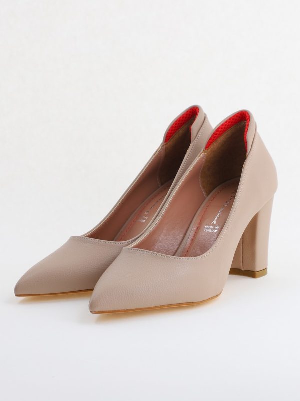 Pantofi pentru Femei cu Toc Gros Piele Ecologică Varf Ascutit culoare Nud - BS980KAY2405513 173
