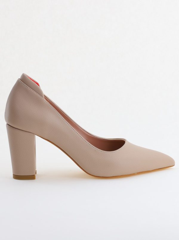 Pantofi pentru Femei cu Toc Gros Piele Ecologică Varf Ascutit culoare Nud - BS980KAY2405513 175