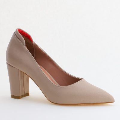 Pantofi pentru Femei cu Toc Gros Piele Ecologică Varf Ascutit culoare Nud - BS980KAY2405513