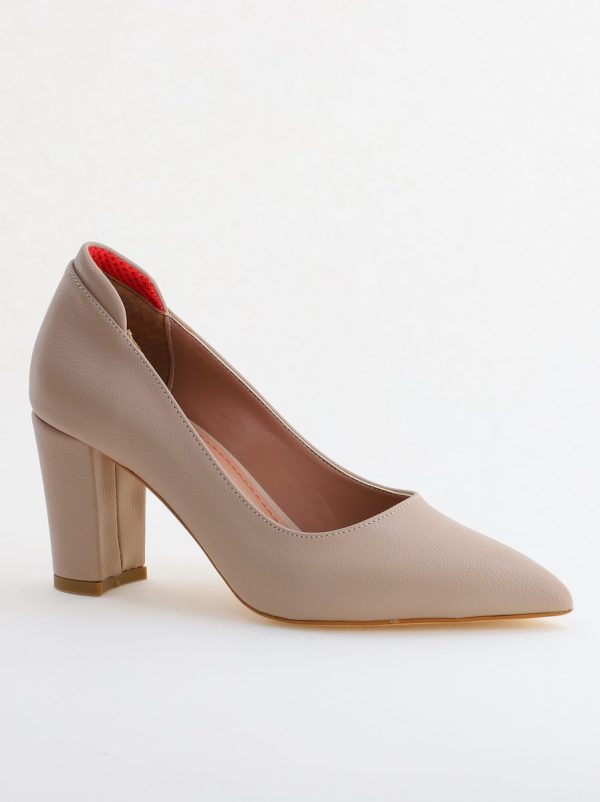 Incaltaminte Dama - Pantofi pentru Femei cu Toc Gros Piele Ecologică Varf Ascutit culoare Nud - BS980KAY2405513