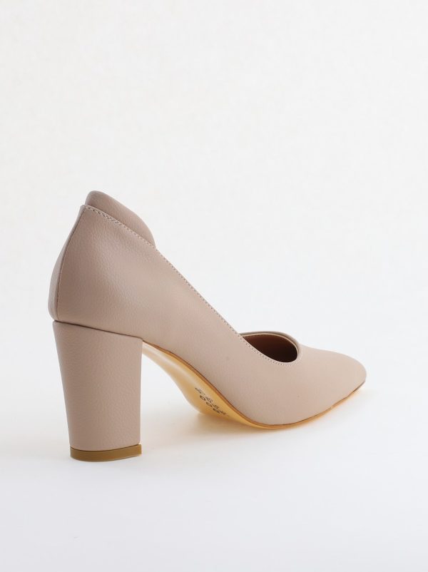 Pantofi pentru Femei cu Toc Gros Piele Ecologică Varf Ascutit culoare Nud - BS980KAY2405513 177