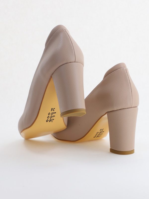 Pantofi pentru Femei cu Toc Gros Piele Ecologică Varf Ascutit culoare Nud - BS980KAY2405513 174