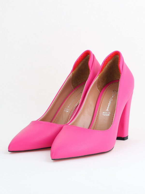 Pantofi pentru Femei cu Toc Gros Piele Ecologică Varf Ascutit culoare Fuchsia - BS980AY2405425 174