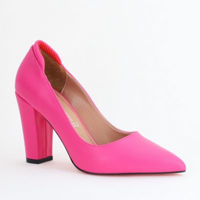 Pantofi pentru Femei cu Toc Gros Piele Ecologică Varf Ascutit culoare Fuchsia - BS980AY2405425