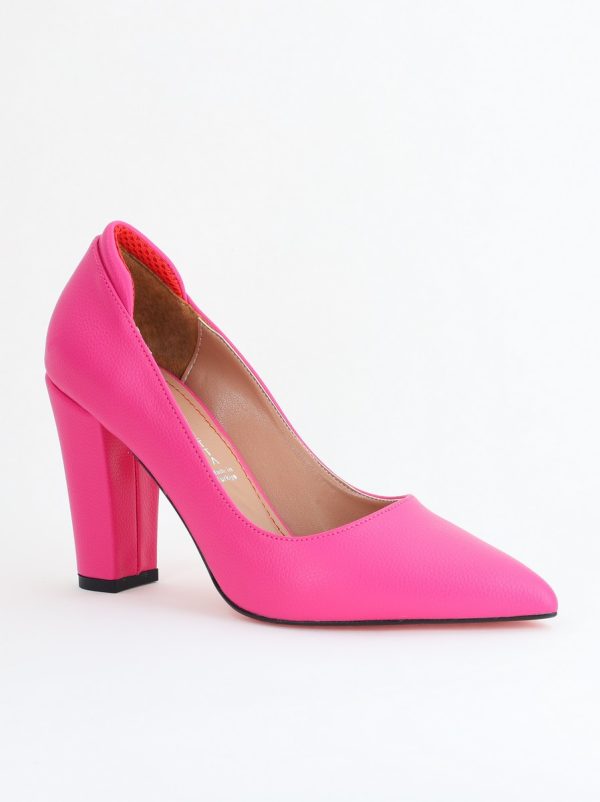 Incaltaminte Dama - Pantofi pentru Femei cu Toc Gros Piele Ecologică Varf Ascutit culoare Fuchsia - BS980AY2405425