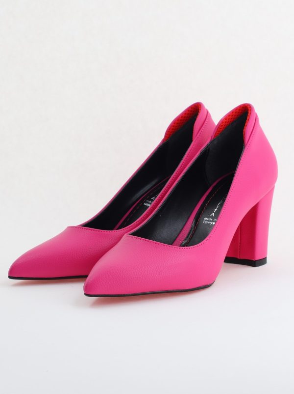 Pantofi pentru Femei cu Toc Gros Piele Ecologică Varf Ascutit culoare Fuchsia - BS980KAY2405512 173