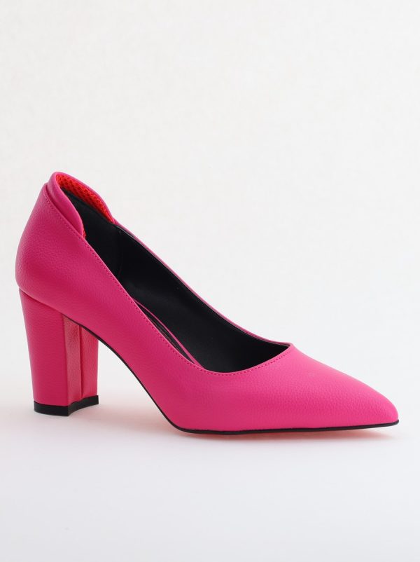Incaltaminte Dama - Pantofi pentru Femei cu Toc Gros Piele Ecologică Varf Ascutit culoare Fuchsia - BS980KAY2405512
