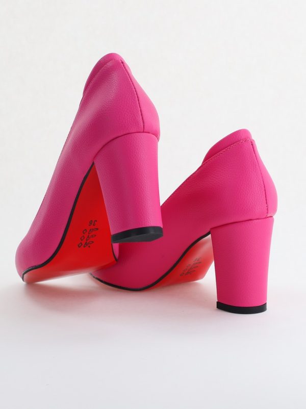 Pantofi pentru Femei cu Toc Gros Piele Ecologică Varf Ascutit culoare Fuchsia - BS980KAY2405512 174