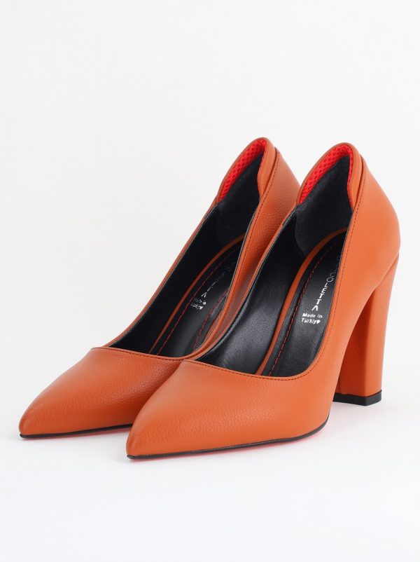Pantofi pentru Femei cu Toc Gros Piele Ecologică Varf Ascutit culoare Maro - BS980AY2405426 174