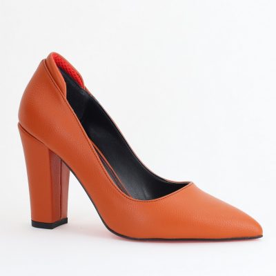 Pantofi pentru Femei cu Toc Gros Piele Ecologică Varf Ascutit culoare Maro - BS980AY2405426