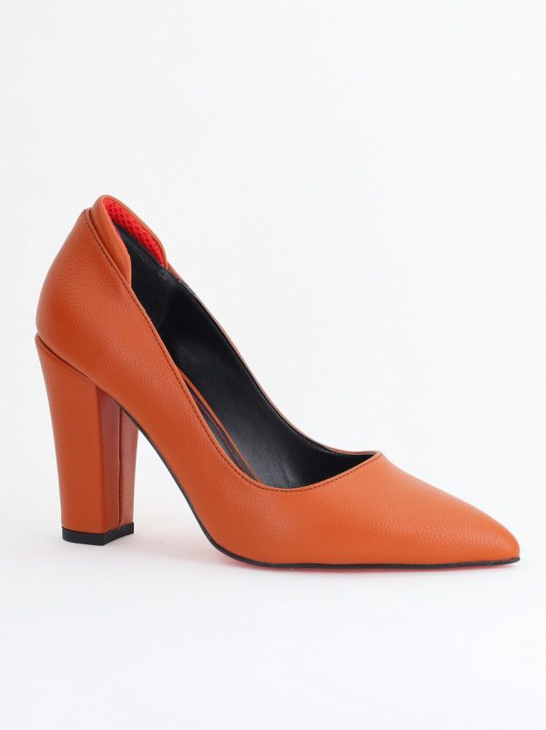 Incaltaminte Dama - Pantofi pentru Femei cu Toc Gros Piele Ecologică Varf Ascutit culoare Maro - BS980AY2405426
