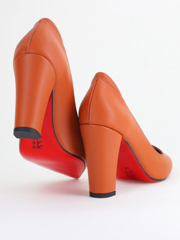 Pantofi pentru Femei cu Toc Gros Piele Ecologică Varf Ascutit culoare Maro - BS980AY2405426 176