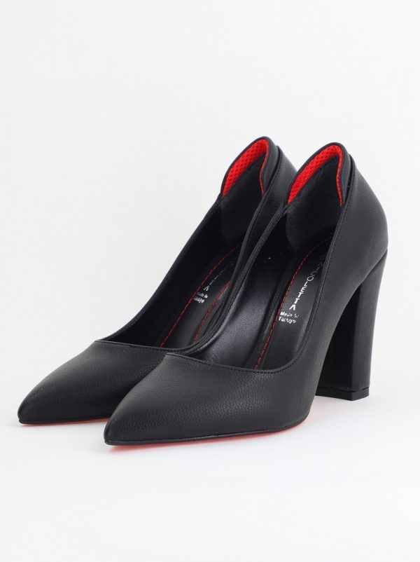 Pantofi pentru Femei cu Toc Gros Piele Ecologică Varf Ascutit culoare Negru - BS980AY2405428 174