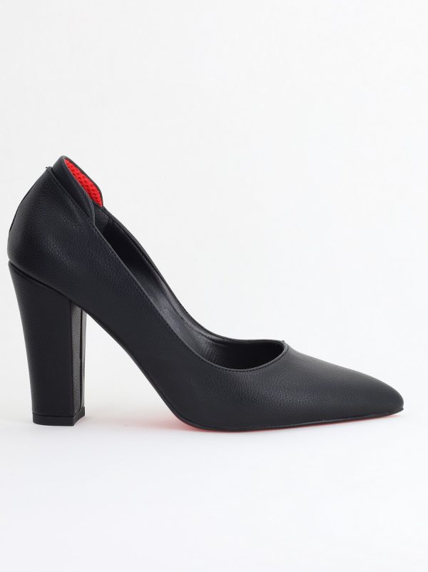 Pantofi pentru Femei cu Toc Gros Piele Ecologică Varf Ascutit culoare Negru - BS980AY2405428 176
