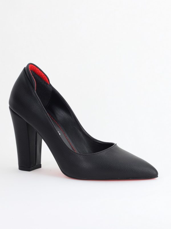 Incaltaminte Dama - Pantofi pentru Femei cu Toc Gros Piele Ecologică Varf Ascutit culoare Negru - BS980AY2405428