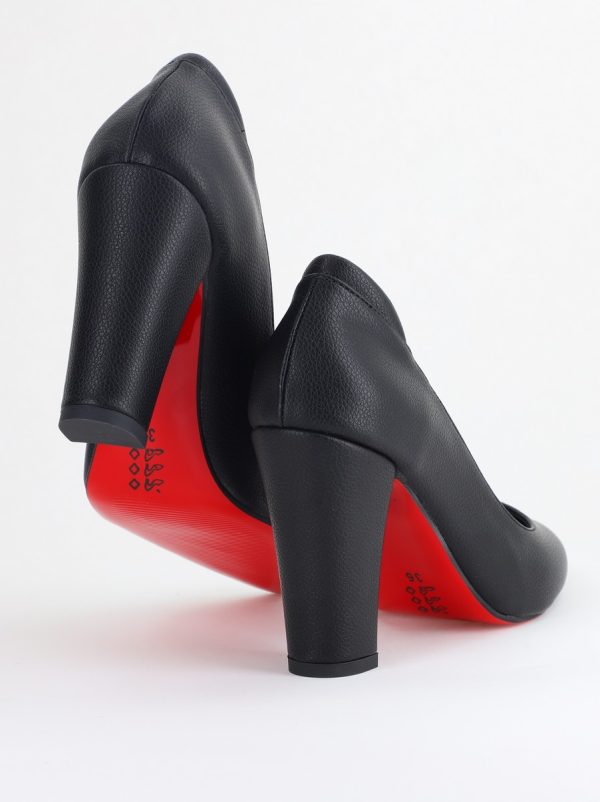 Pantofi pentru Femei cu Toc Gros Piele Ecologică Varf Ascutit culoare Negru - BS980AY2405428 181