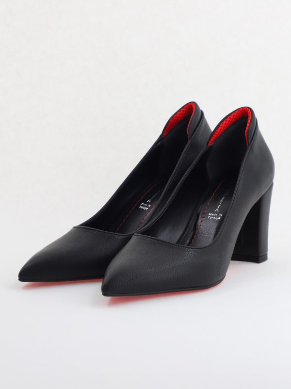 Pantofi pentru Femei cu Toc Gros Piele Ecologică Varf Ascutit culoare Negru - BS980KAY2405515 173
