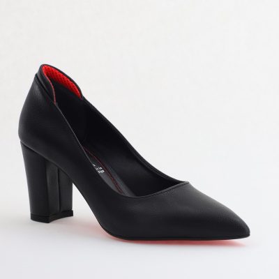 Pantofi pentru Femei cu Toc Gros Piele Ecologică Varf Ascutit culoare Negru - BS980KAY2405515