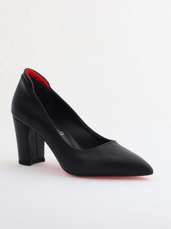 Incaltaminte Dama - Pantofi pentru Femei cu Toc Gros Piele Ecologică Varf Ascutit culoare Negru - BS980KAY2405515