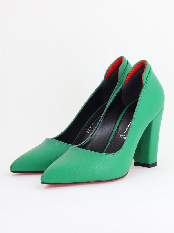 Pantofi pentru Femei cu Toc Gros Piele Ecologică Varf Ascutit culoare Verde - BS980AY2405427 174