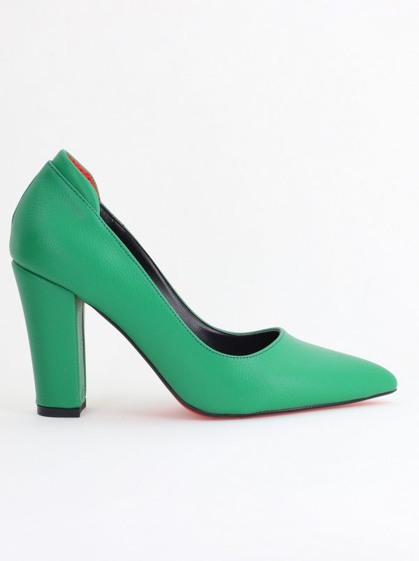 Pantofi pentru Femei cu Toc Gros Piele Ecologică Varf Ascutit culoare Verde - BS980AY2405427 178
