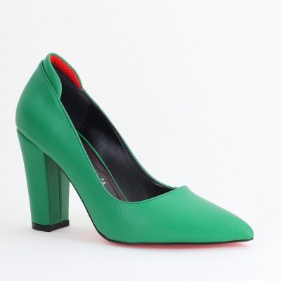 Pantofi pentru Femei cu Toc Gros Piele Ecologică Varf Ascutit culoare Verde - BS980AY2405427