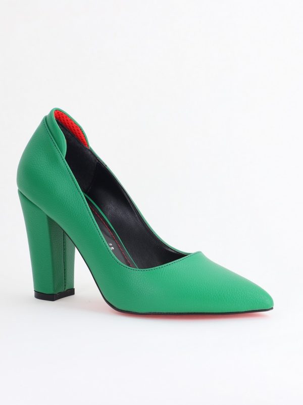 Incaltaminte Dama - Pantofi pentru Femei cu Toc Gros Piele Ecologică Varf Ascutit culoare Verde - BS980AY2405427