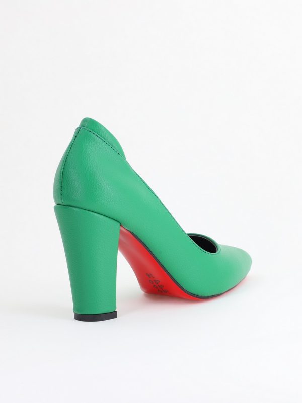 Pantofi pentru Femei cu Toc Gros Piele Ecologică Varf Ascutit culoare Verde - BS980AY2405427 182