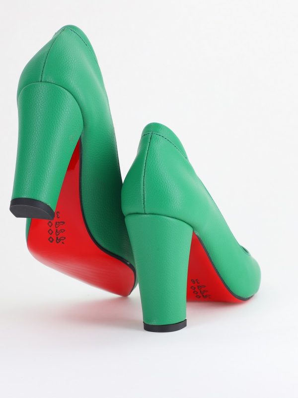 Pantofi pentru Femei cu Toc Gros Piele Ecologică Varf Ascutit culoare Verde - BS980AY2405427 176