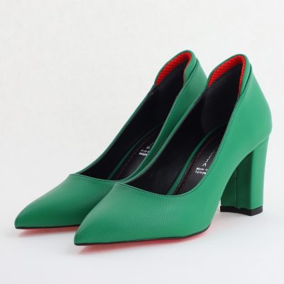 Pantofi pentru Femei cu Toc Gros Piele Ecologică Varf Ascutit culoare Verde - BS980KAY2405514