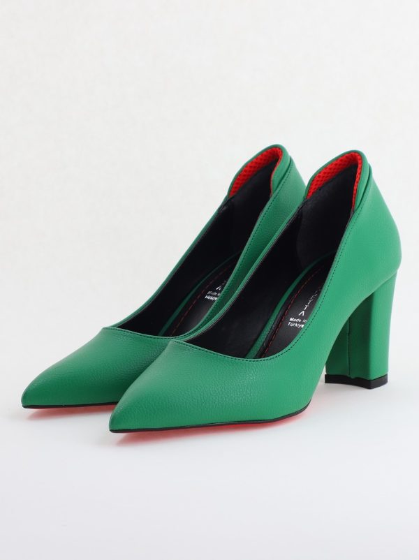 Pantofi pentru Femei cu Toc Gros Piele Ecologică Varf Ascutit culoare Verde - BS980KAY2405514 173